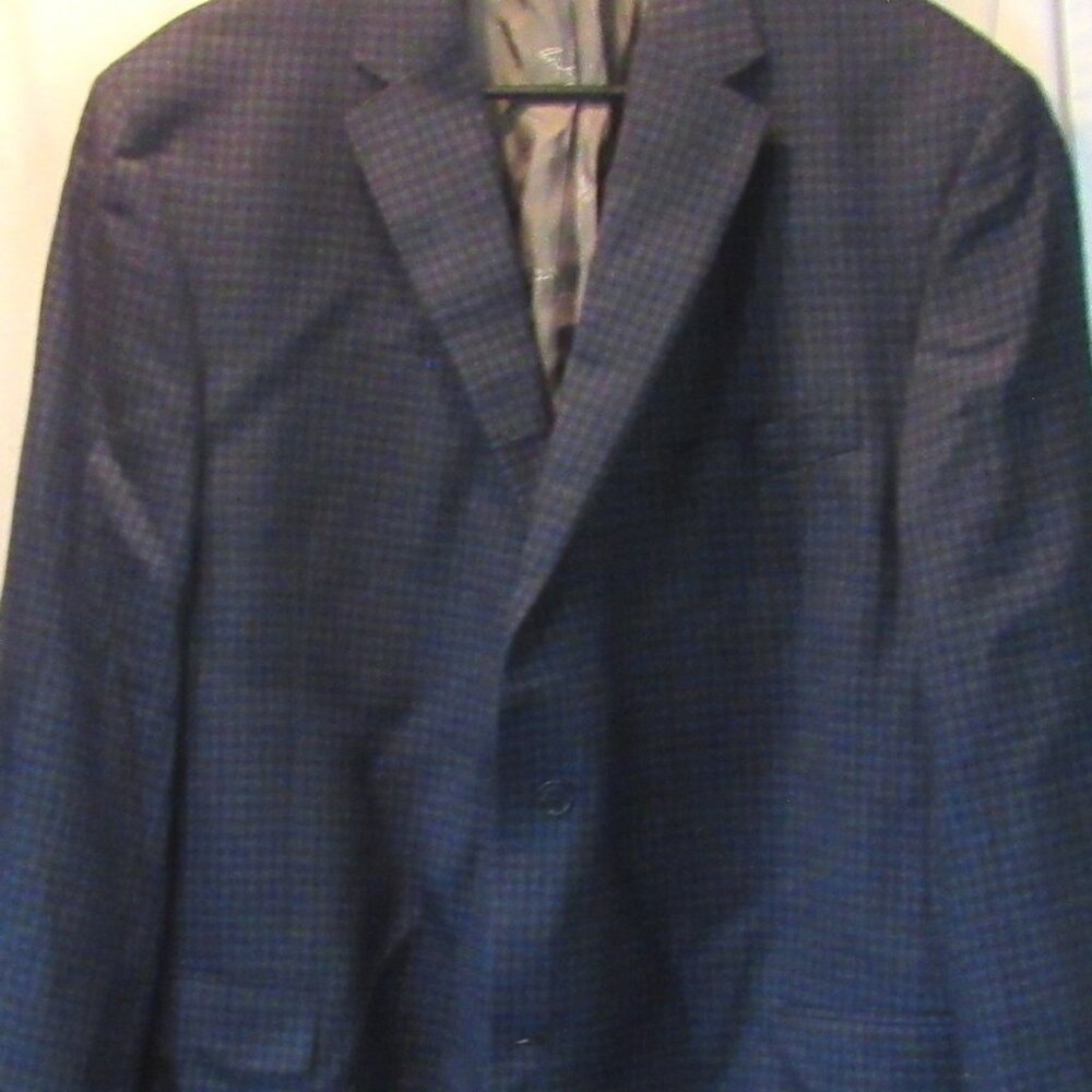 Austin Reed Men's Sport Coat 48L, Blue Black Check, 100% Wool, Moores    F225